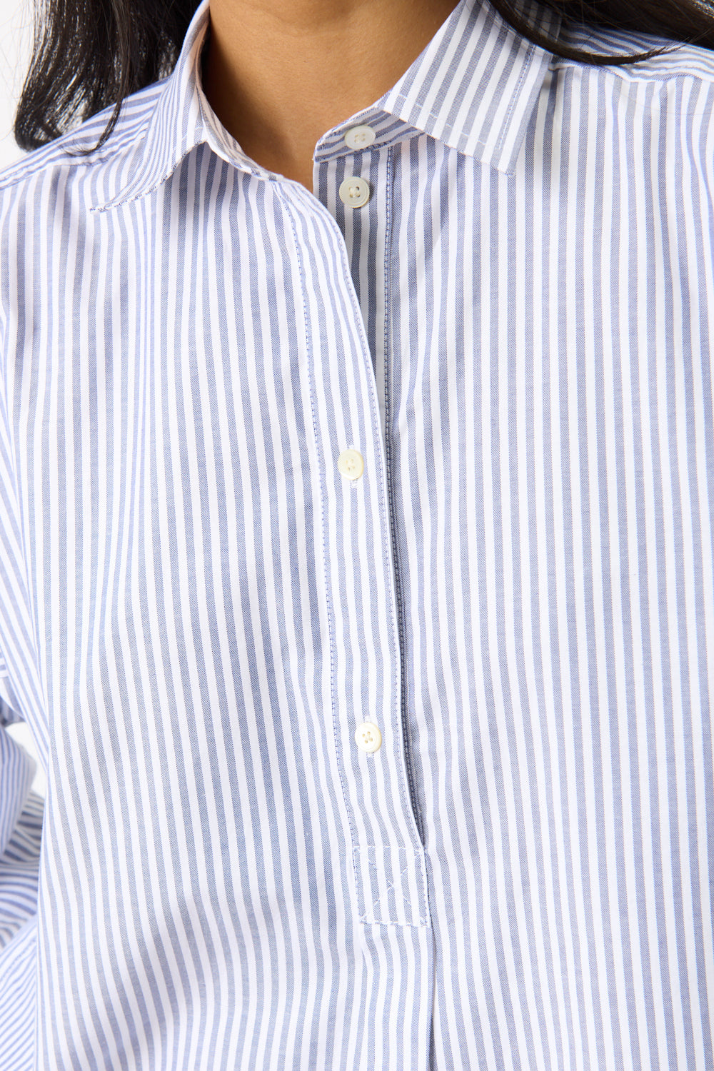Toteme Striped Half-Placket Shirt Blue - Bessette