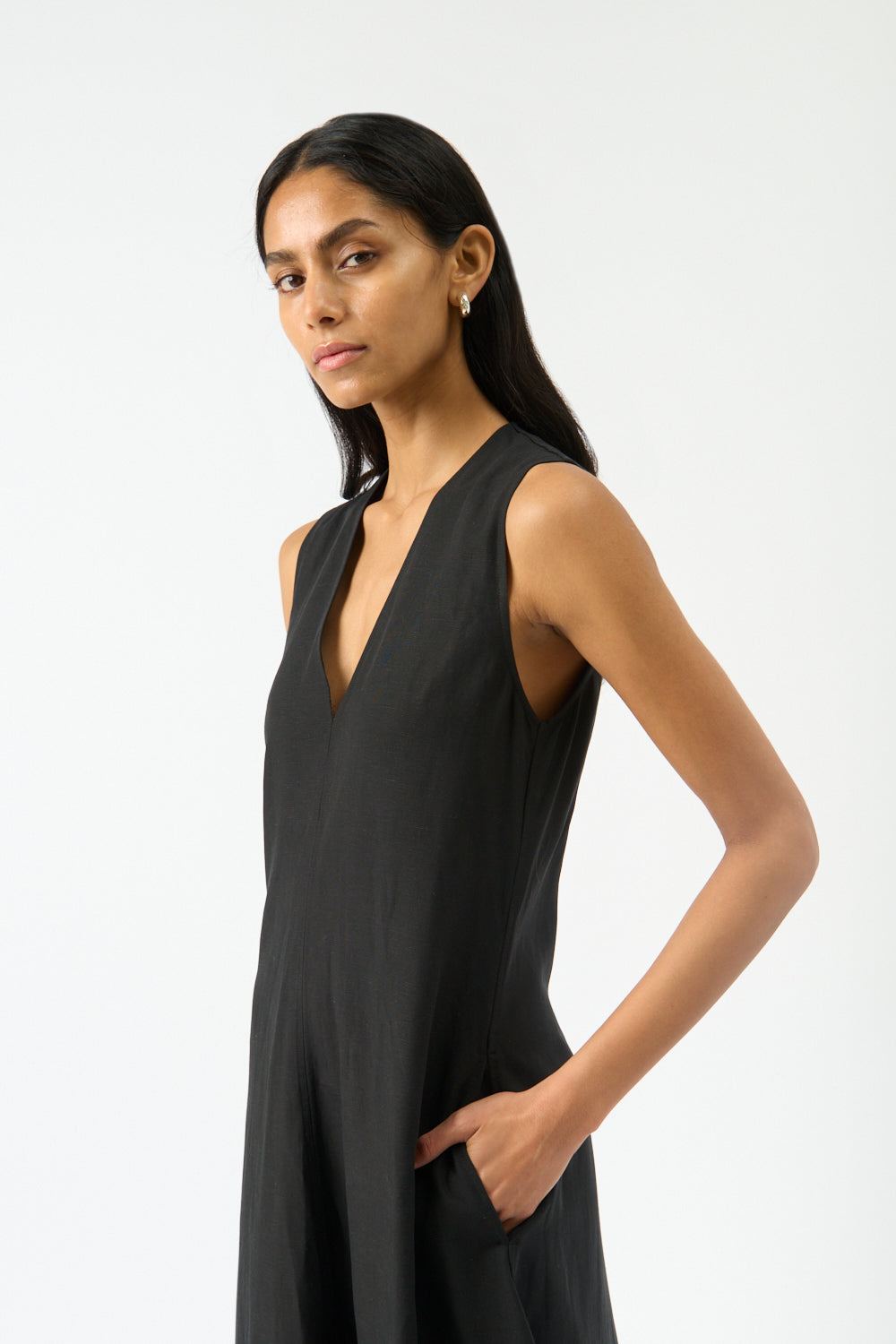 Toteme Black Fluid V-Neck Dress