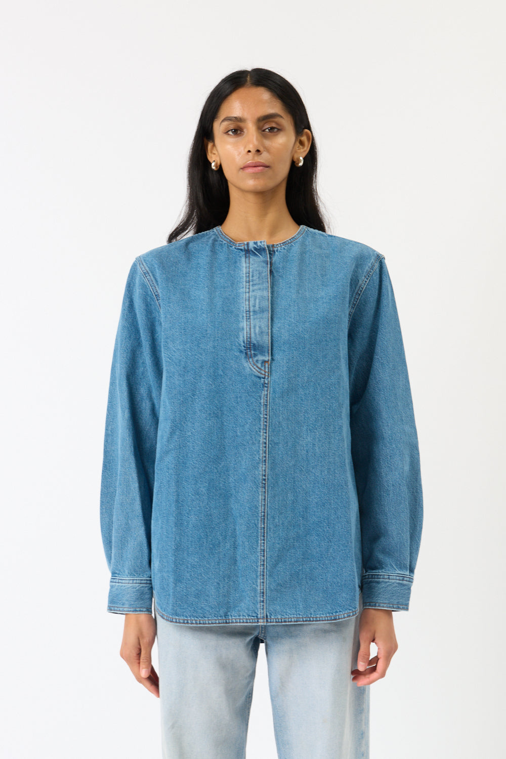 Toteme Collarless Denim Shirt