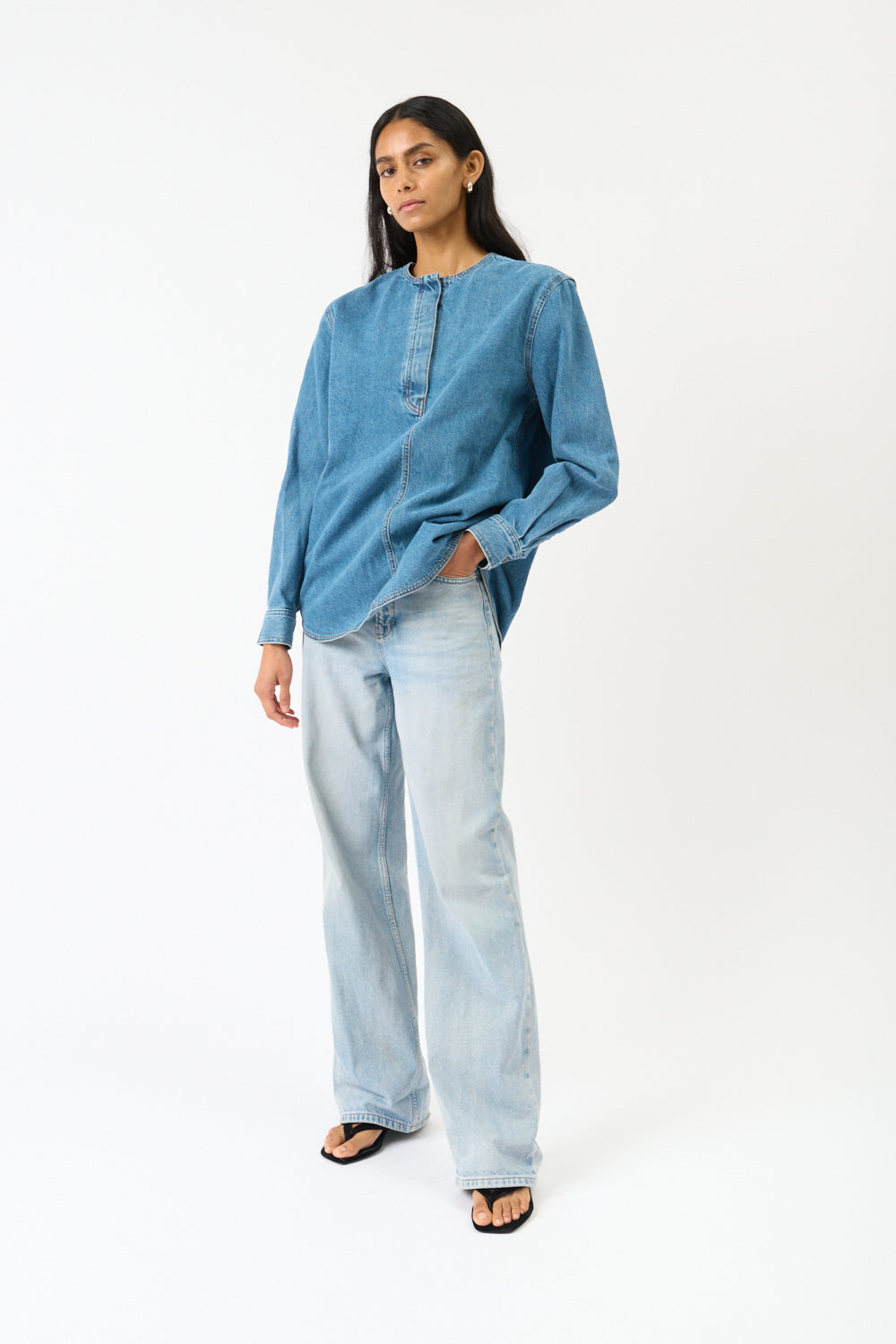 Toteme Collarless Denim Shirt