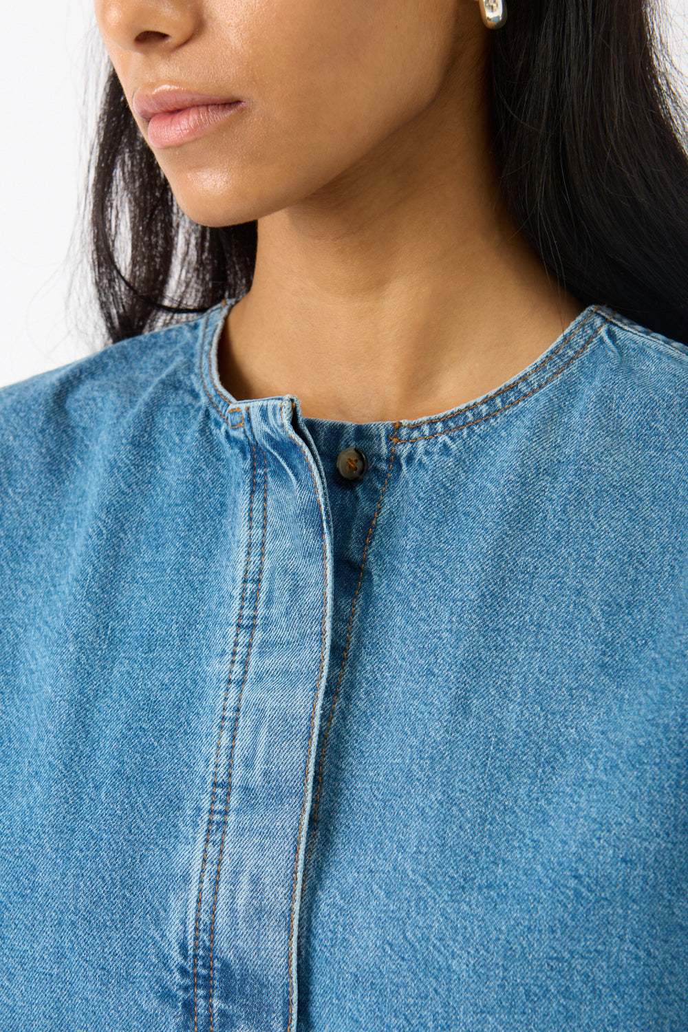 Toteme Collarless Denim Shirt
