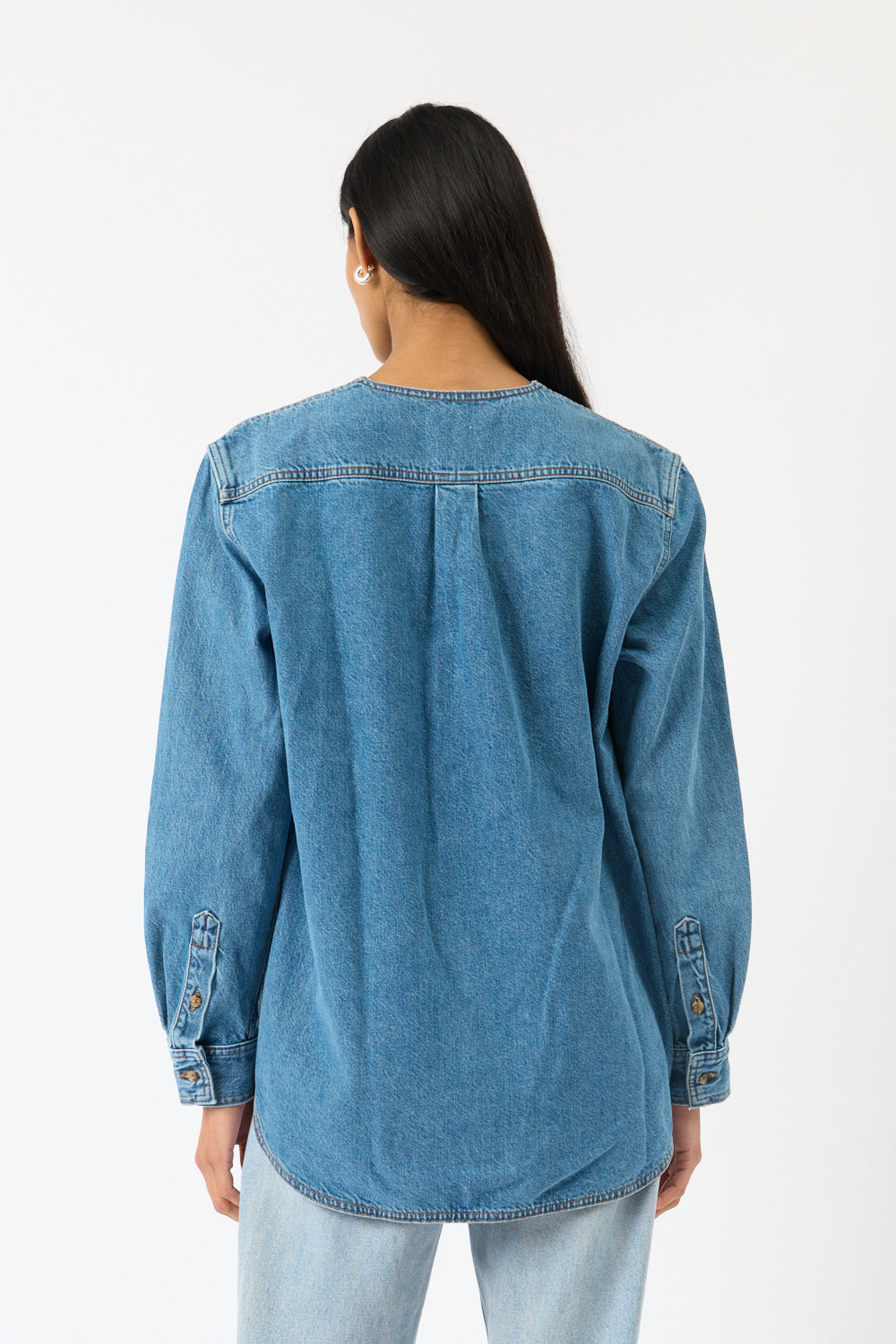 Toteme Collarless Denim Shirt