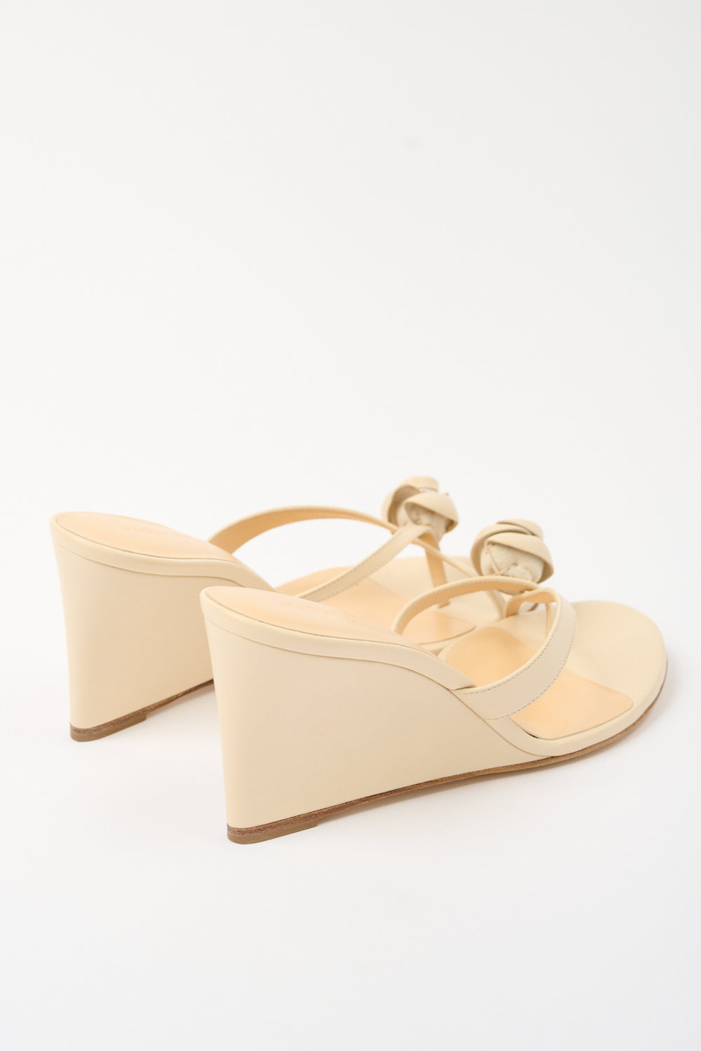 Floral-Appliqué Leather Wedge Sandals