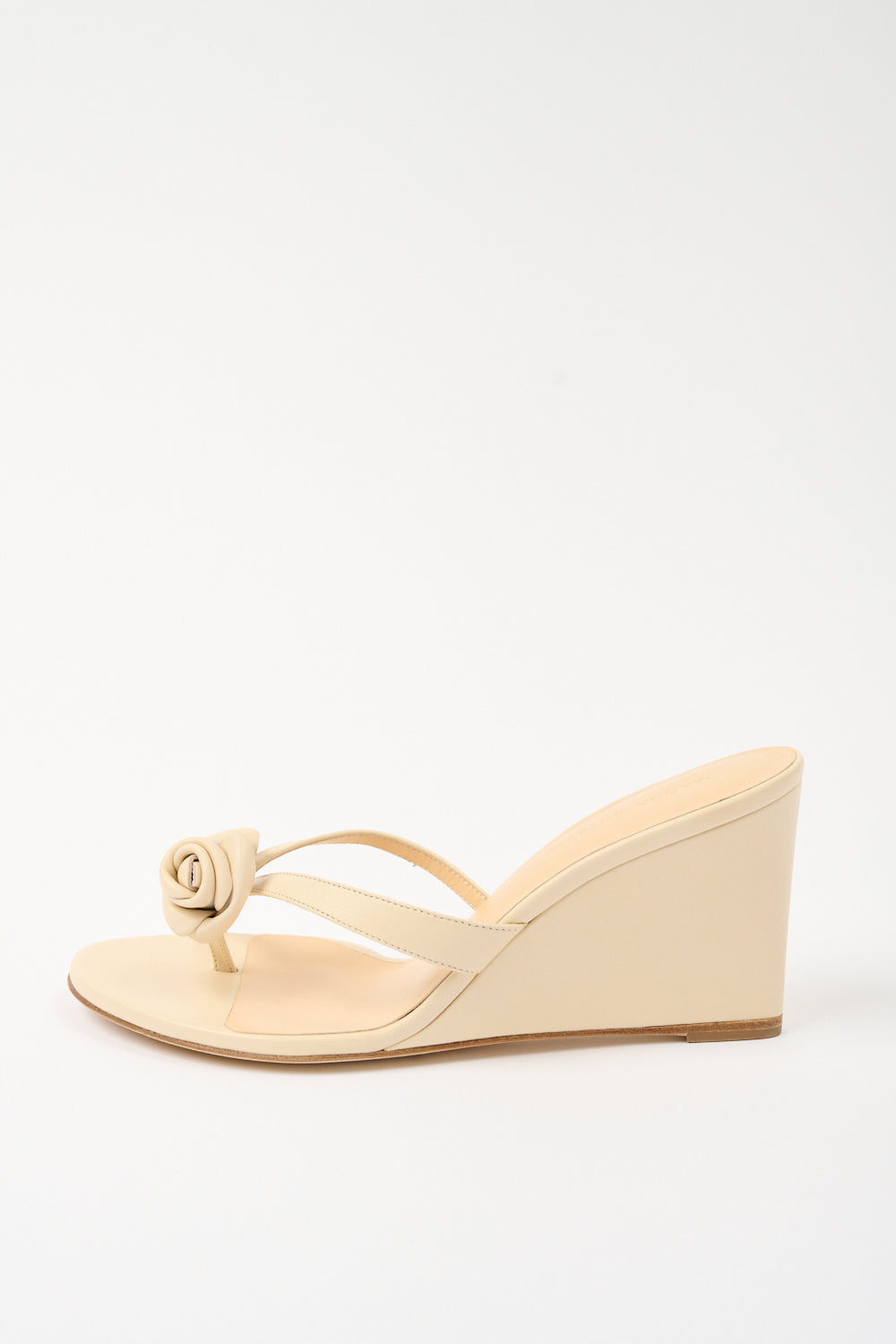 Floral-Appliqué Leather Wedge Sandals