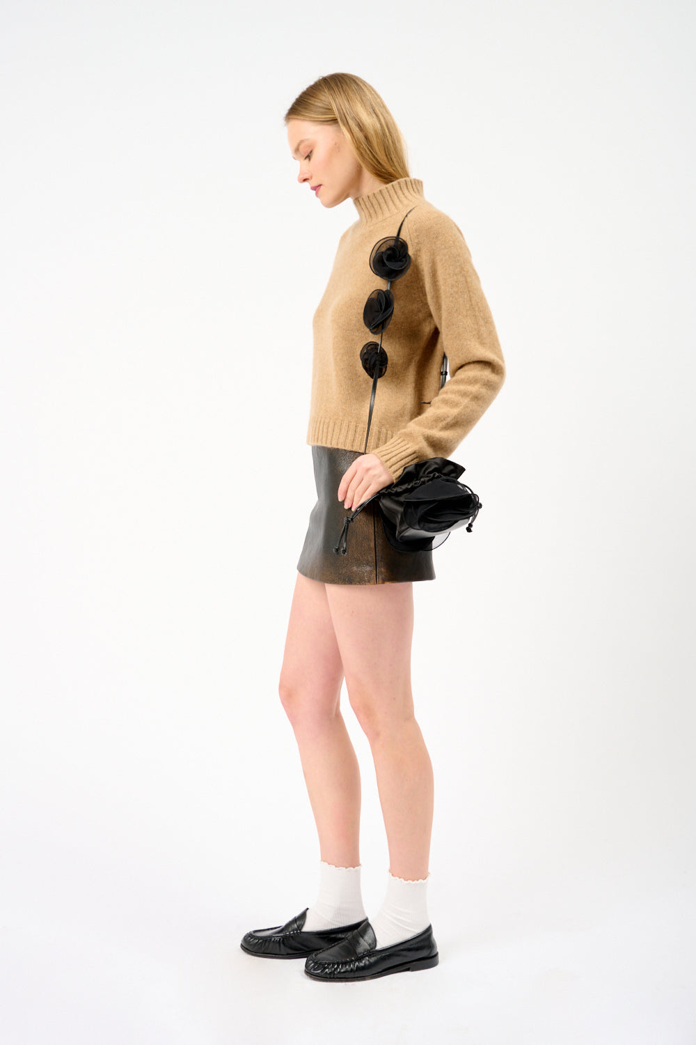 Ruched Satin Shoulder Bag