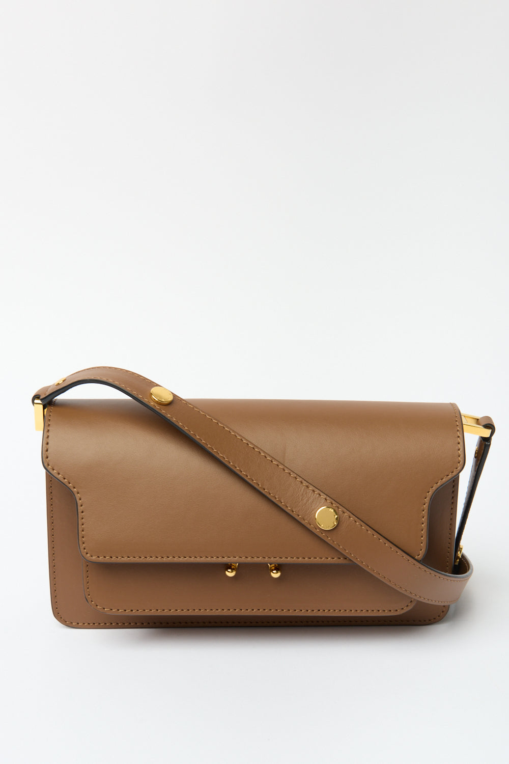 Marni Gold Brown Trunk Leather Shoulder Bag