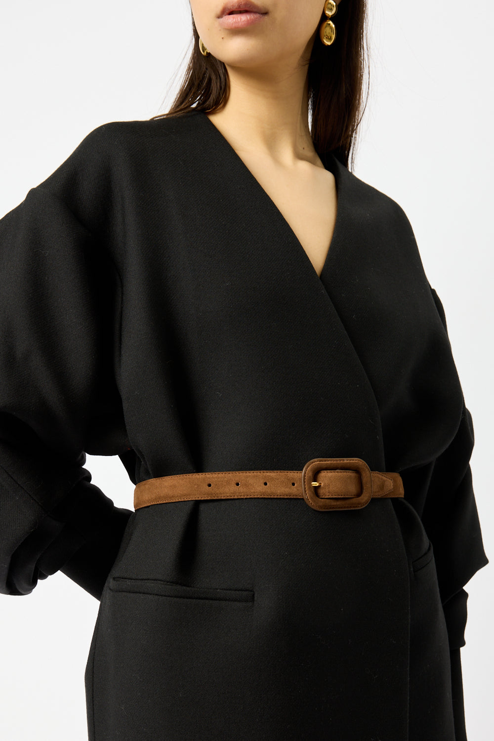 suede leather belt with covered buckle Suede Calf Belt with Covered Buckle - w.kleinberg main image 2