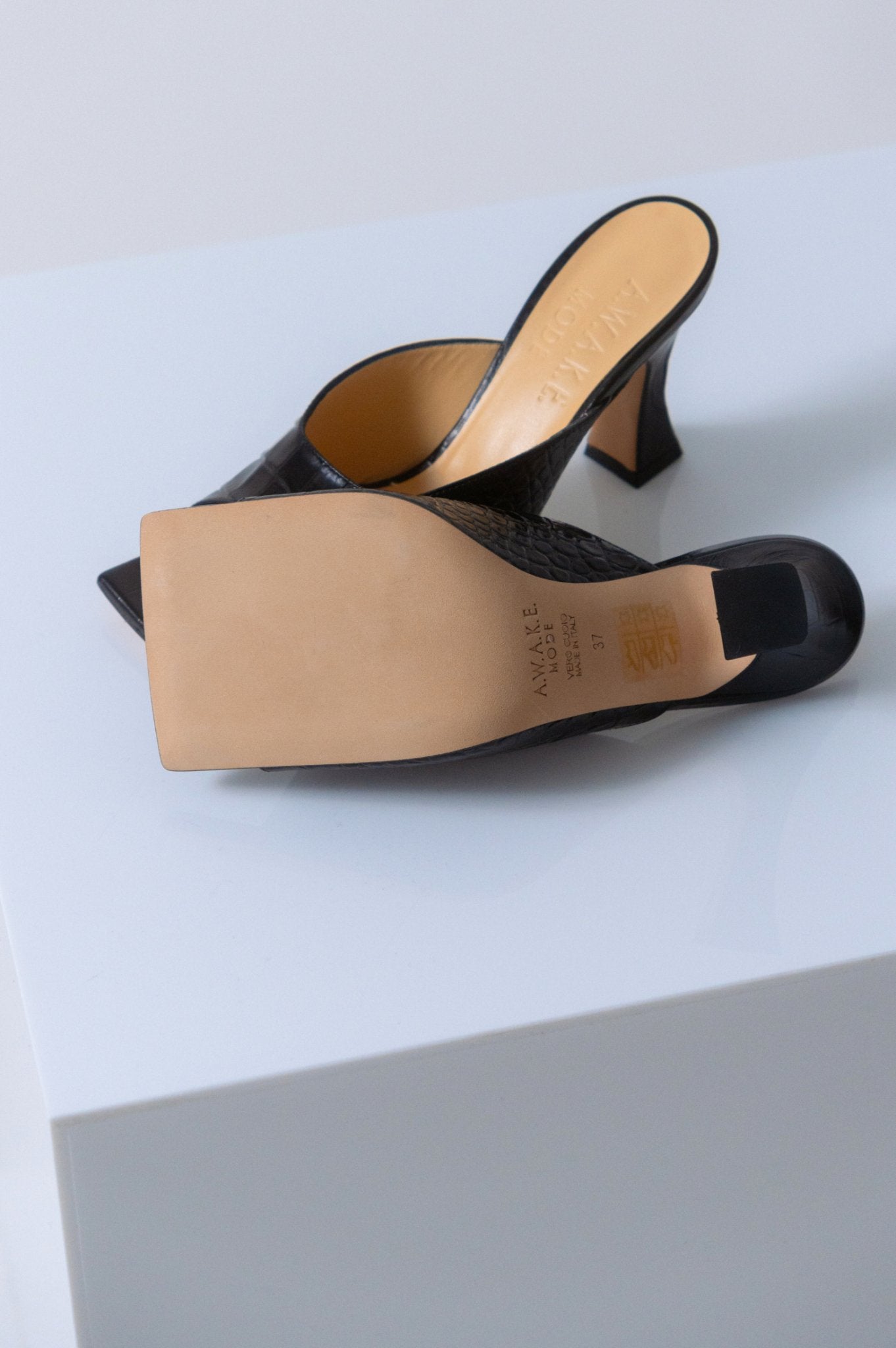A.W.A.K.E Mode Crocodile Effect Leather Heel - Bessette