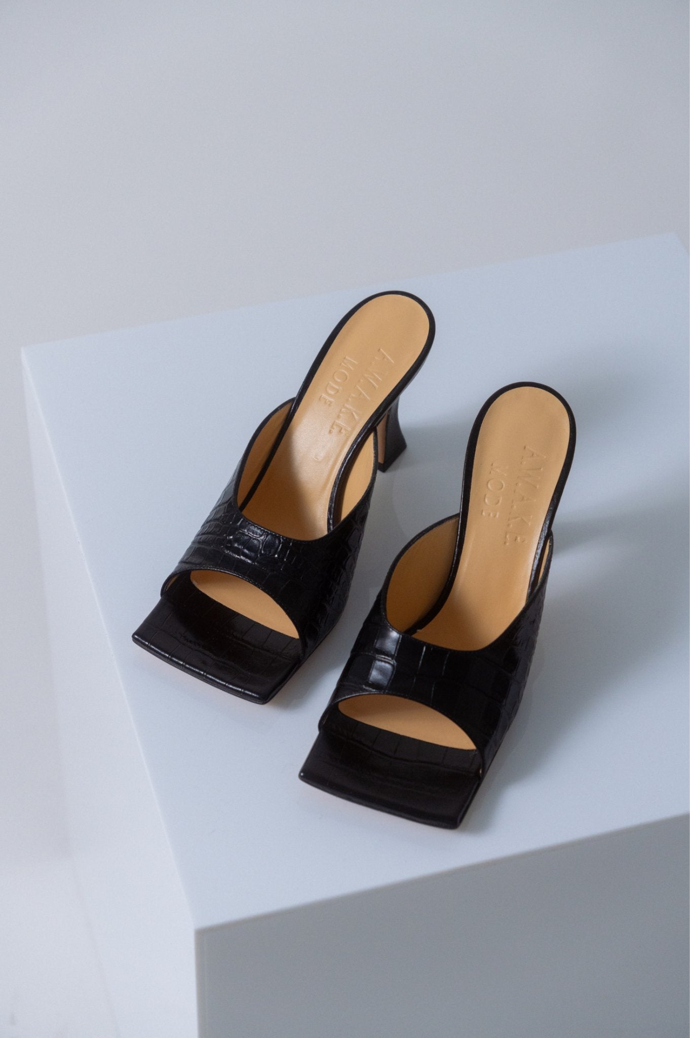 A.W.A.K.E Mode Crocodile Effect Leather Heel - Bessette