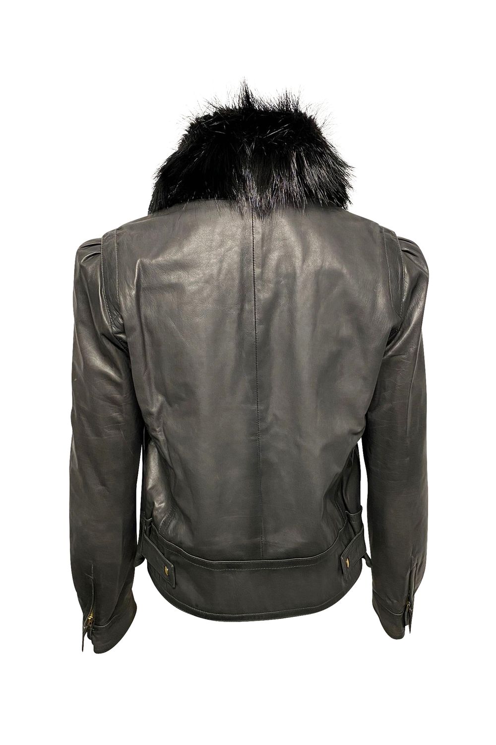 Gucci Jacket with Fur Collar Detail in Black Leather