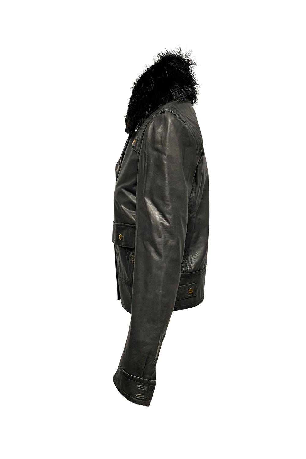 Gucci Jacket with Fur Collar Detail in Black Leather
