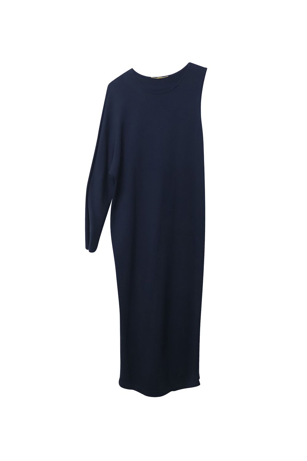 The Row One Shoulder Dress in Navy Blue Wool