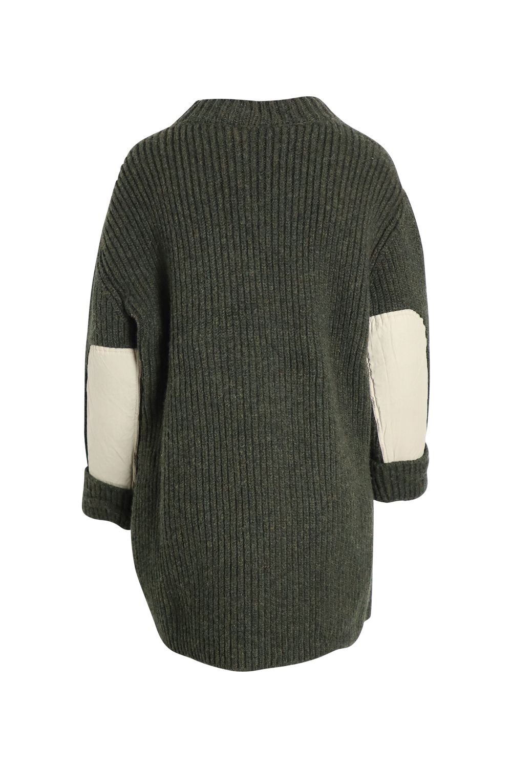 Celine Contrast Pocket Chunky Sweater in Olive Wool