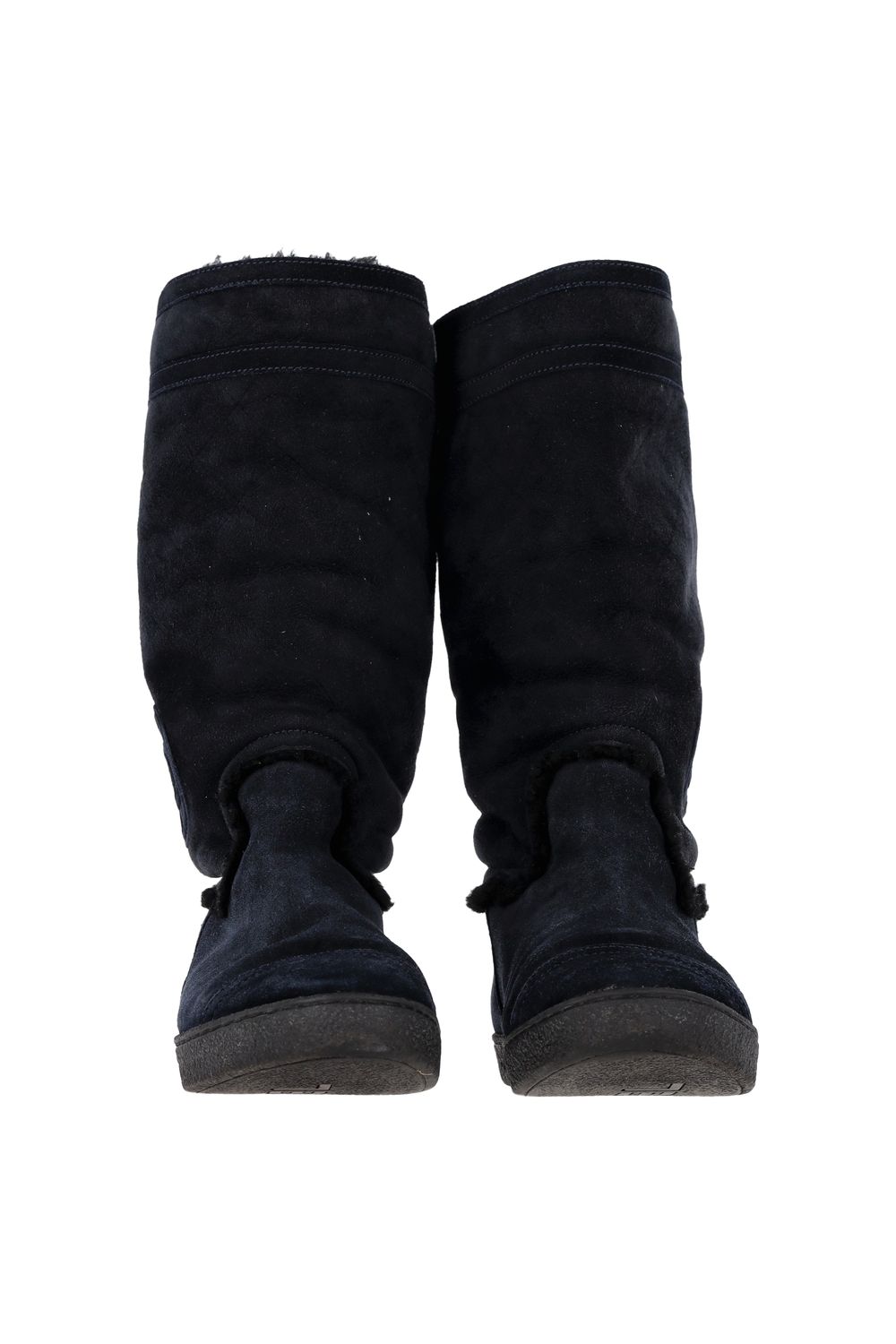 Chanel CC Logo Shearling Boots in Navy Blue Suede
