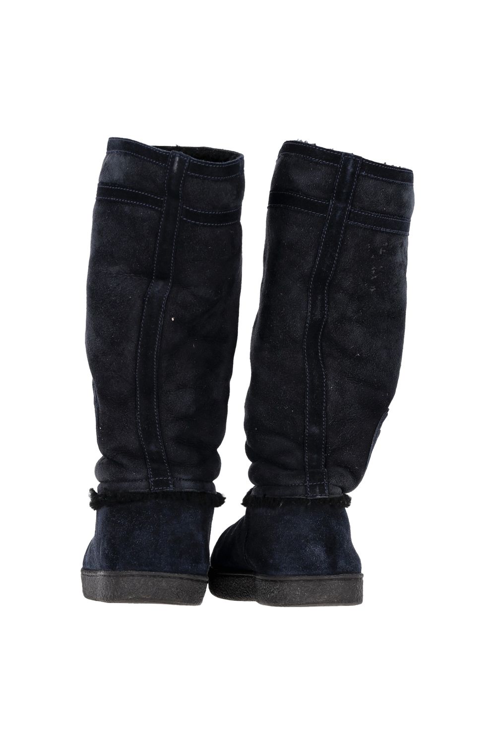 Chanel CC Logo Shearling Boots in Navy Blue Suede