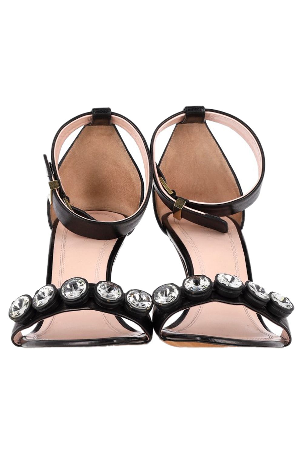 Celine Crystal Embellished Ankle Strap Sandal Heels in Black Leather