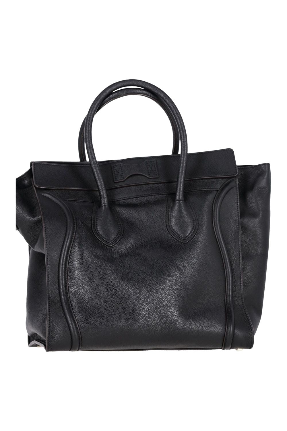 Celine Mini Grained Luggage Tote in Black Leather
