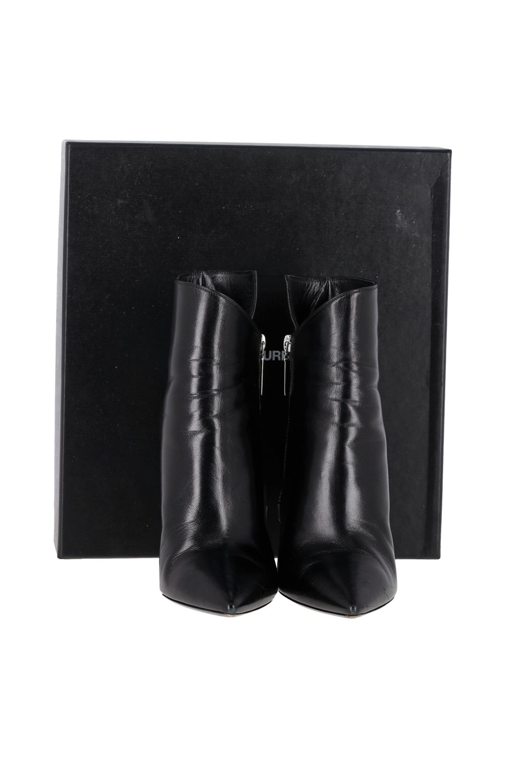 Saint Laurent Pyramid-Heeled Ankle Boots in Black Leather