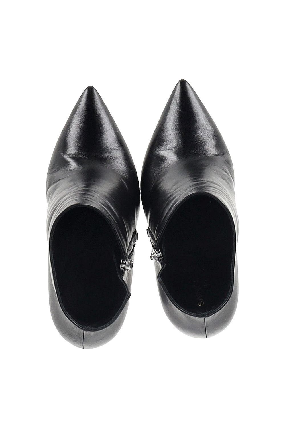Saint Laurent Pyramid-Heeled Ankle Boots in Black Leather