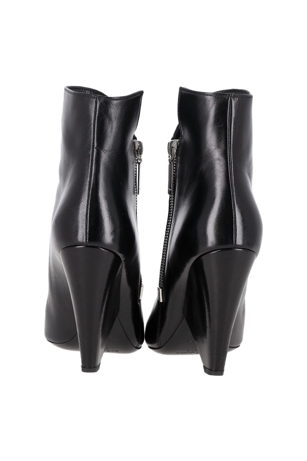 Saint Laurent Pyramid-Heeled Ankle Boots in Black Leather