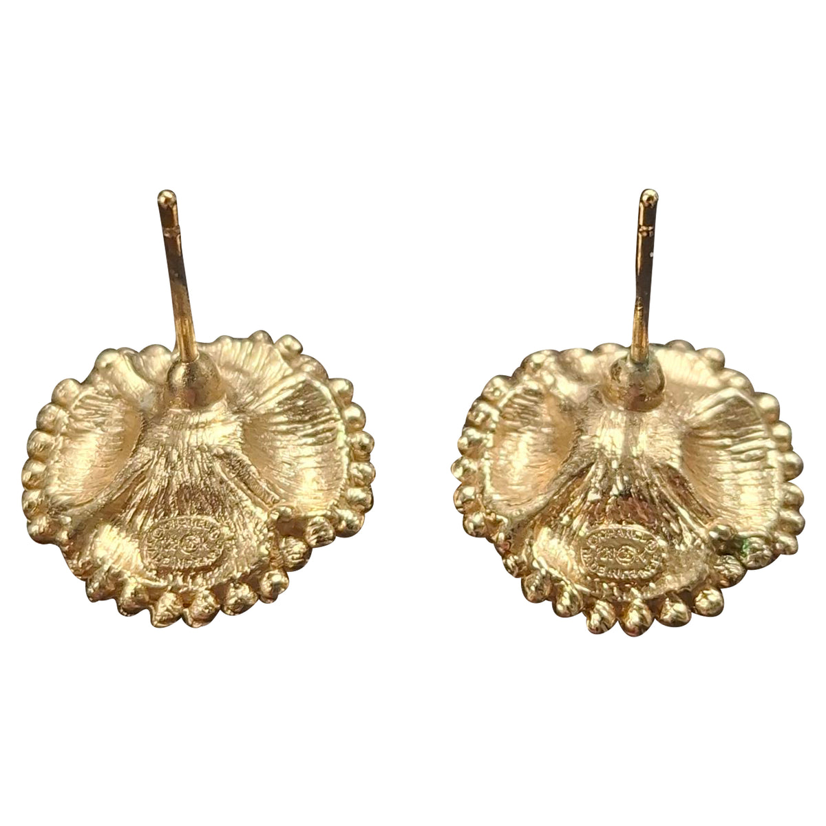 Chanel Classic CC Logo Camellia Pearl Earrings in Gold Metal