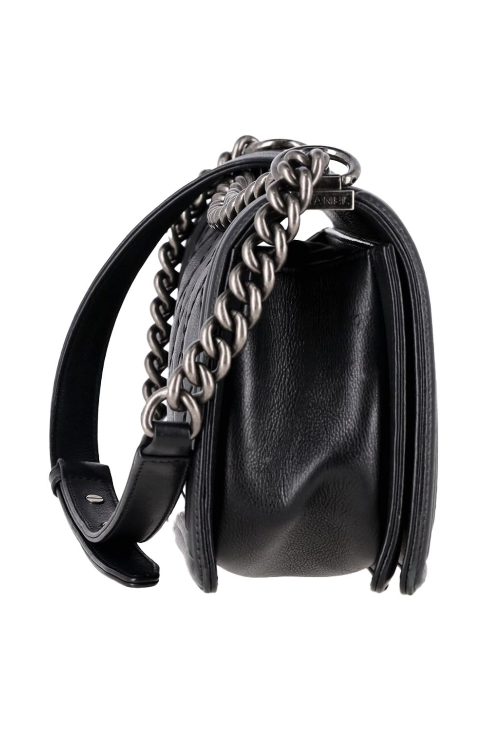 Chanel Quilted Medium Double Stitch Boy Flap Bag in Black Leather
