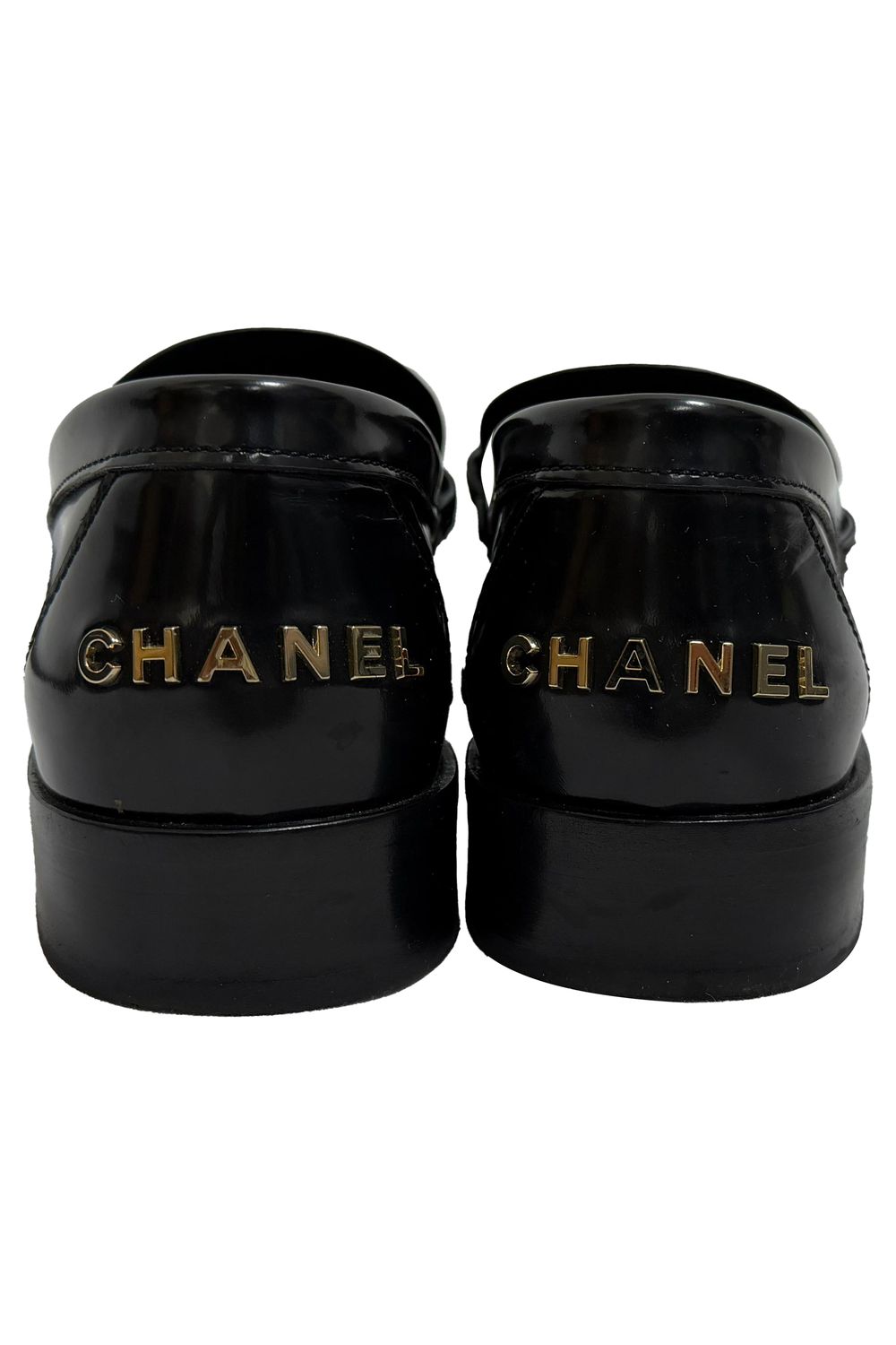 Chanel Shiny Logo Loafers in Black Calfskin Leather