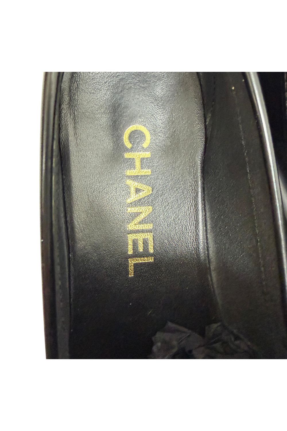 Chanel Shiny Logo Loafers in Black Calfskin Leather