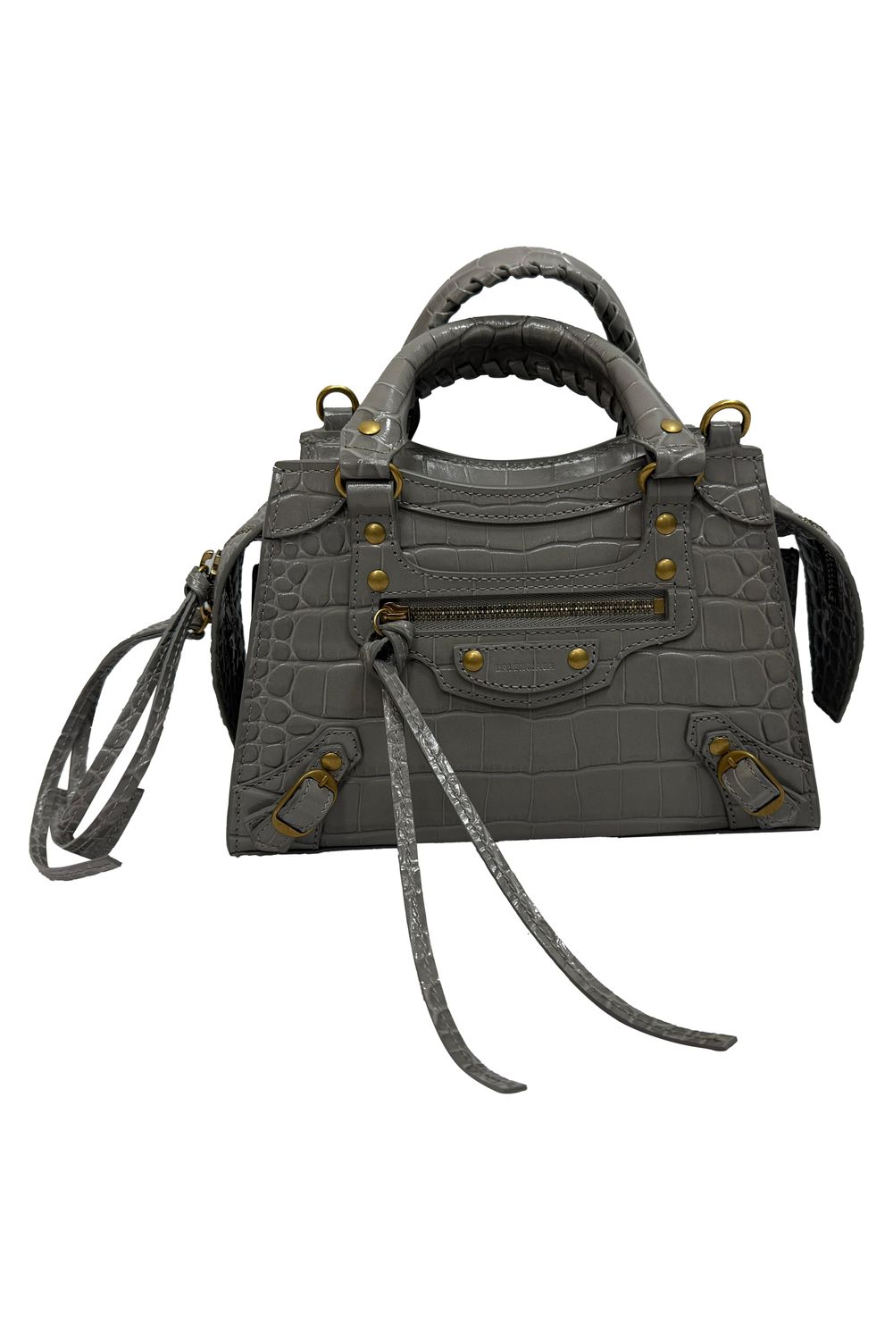 Balenciaga Mini Neo Classic City Croc-Embossed Handbag in Grey Leather