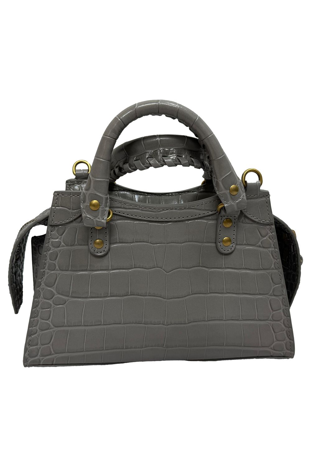 Balenciaga Mini Neo Classic City Croc-Embossed Handbag in Grey Leather