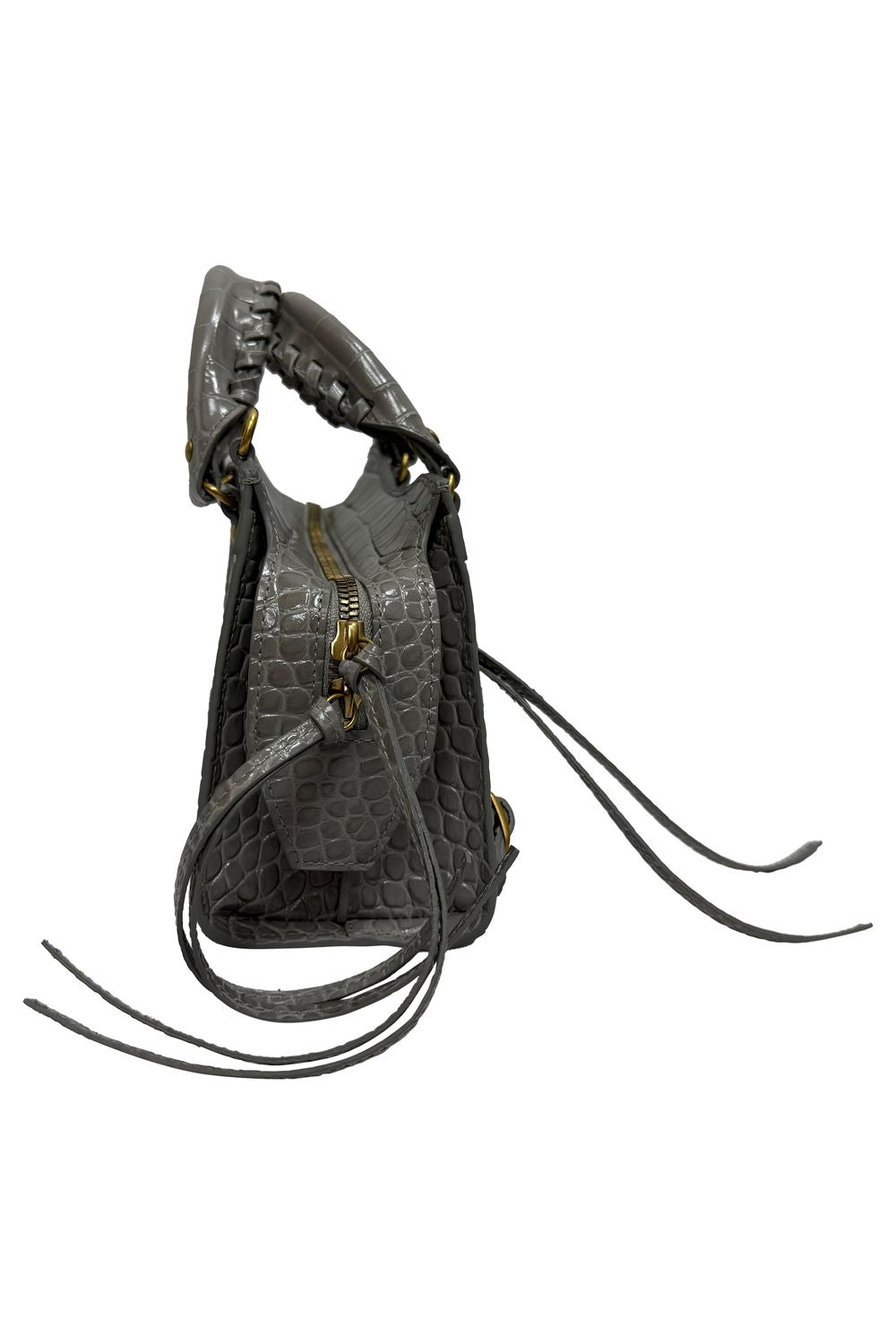 Balenciaga Mini Neo Classic City Croc-Embossed Handbag in Grey Leather