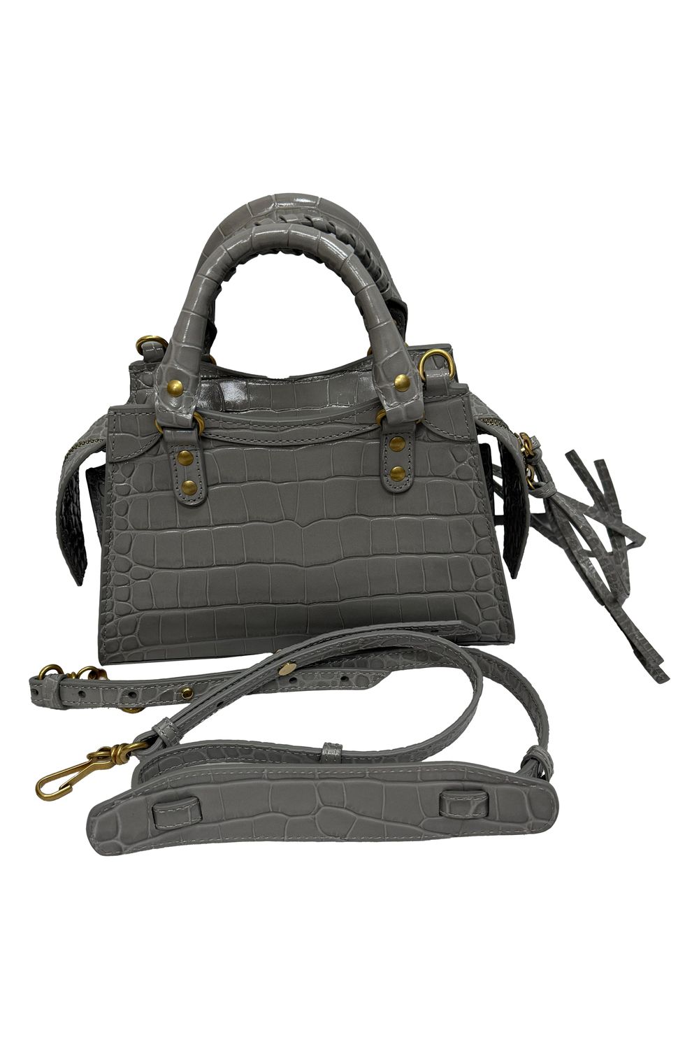 Balenciaga Mini Neo Classic City Croc-Embossed Handbag in Grey Leather