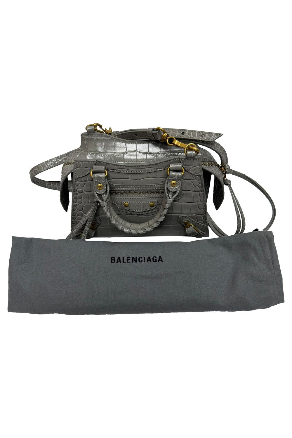 Balenciaga Mini Neo Classic City Croc-Embossed Handbag in Grey Leather