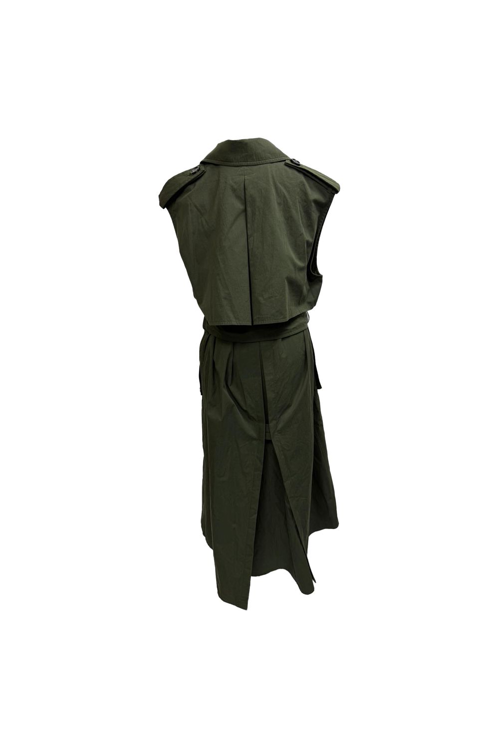 Bottega Veneta Double-Breasted Sleeveless Trench Coat in Olive Cotton