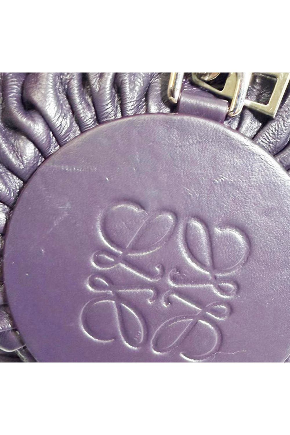 Loewe Pleated Bracelet Pouch Bag in Purple Leather