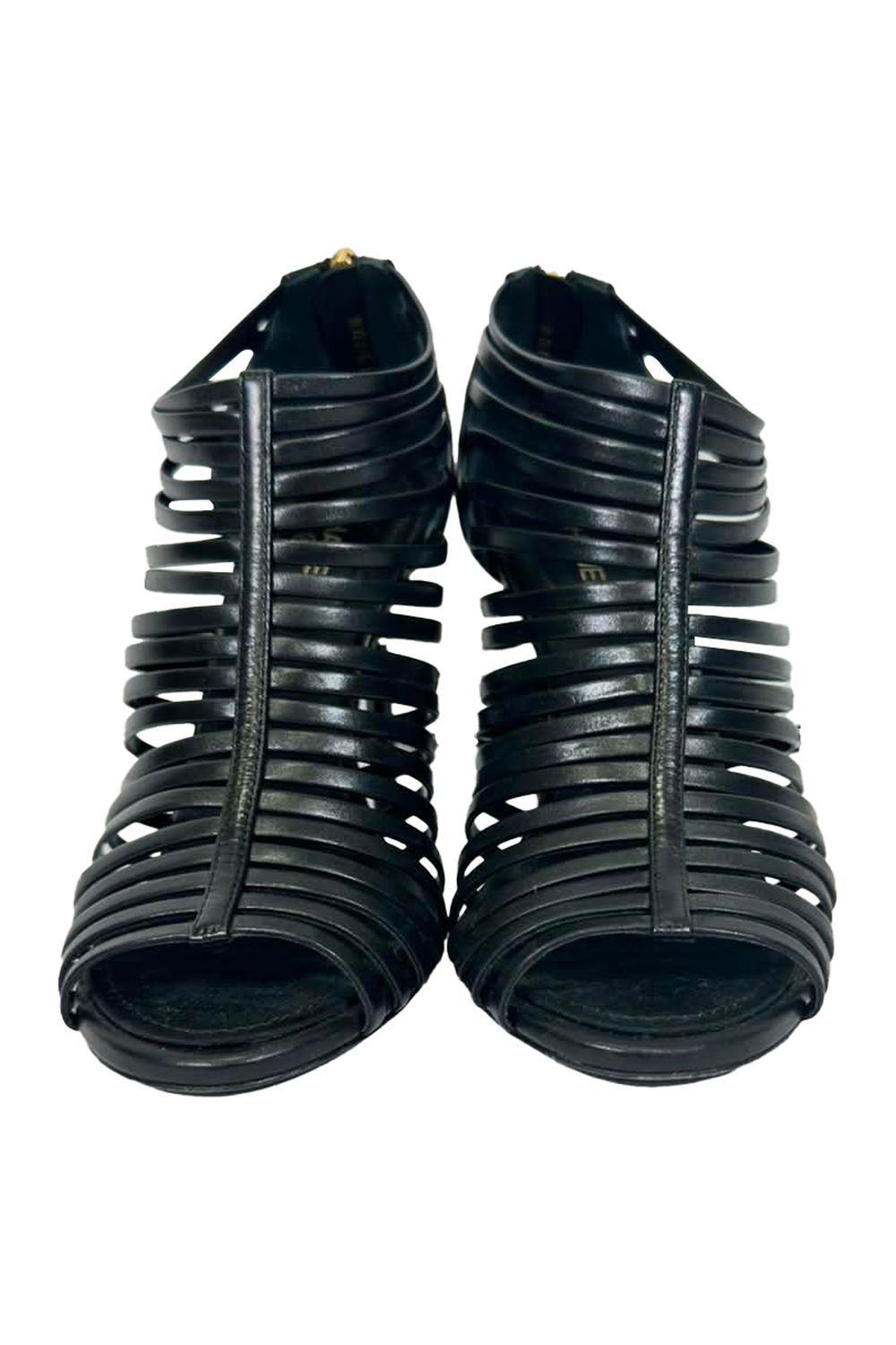 Chanel CC Caged Sandal Heels in Black Leather
