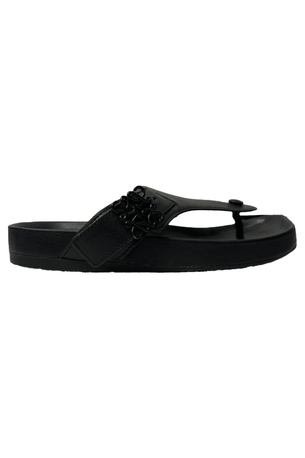 Loewe Ease Embellished Thong Slippers in Black Lamb Leather