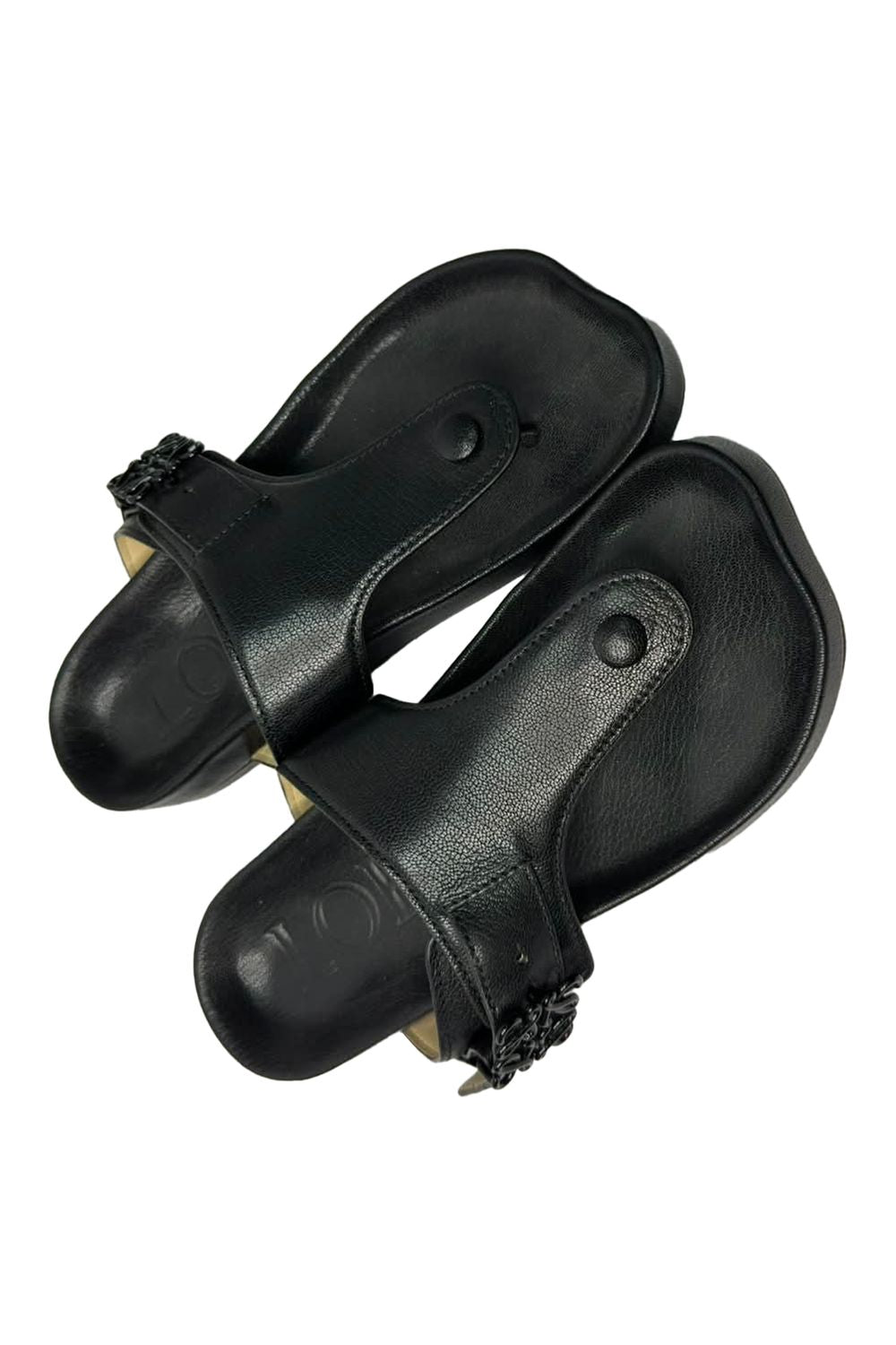 Loewe Ease Embellished Thong Slippers in Black Lamb Leather
