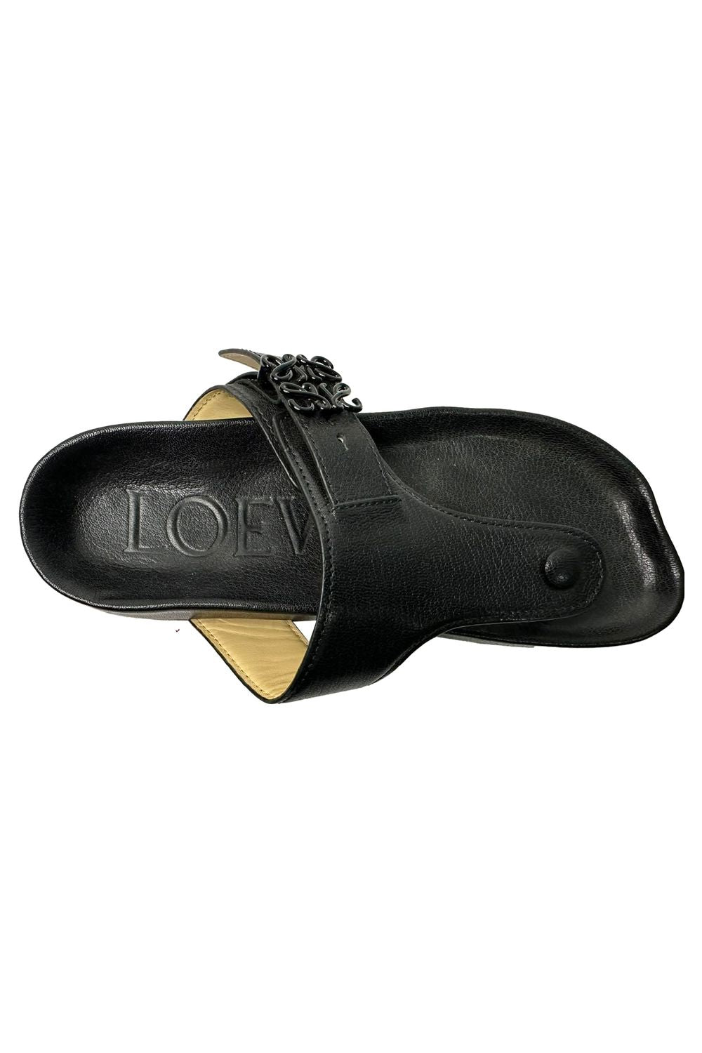 Loewe Ease Embellished Thong Slippers in Black Lamb Leather
