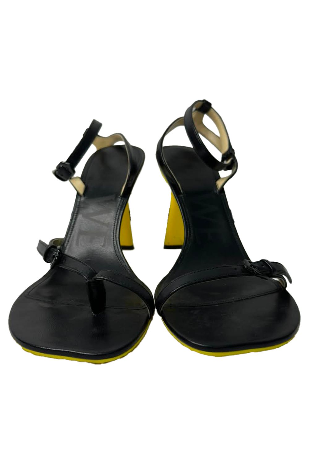 Loewe Petal Ankle Strap Sandal Heels in Black Goat Leather