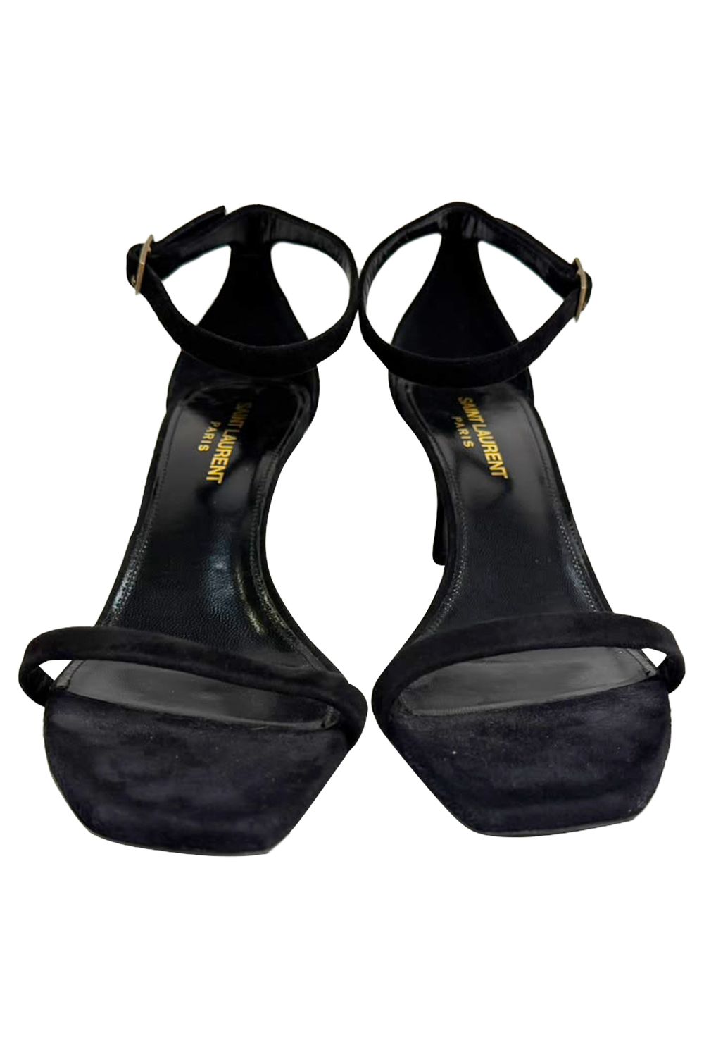 Saint Laurent Lexi 65 Ankle Strap Sandal Heels in Black Suede