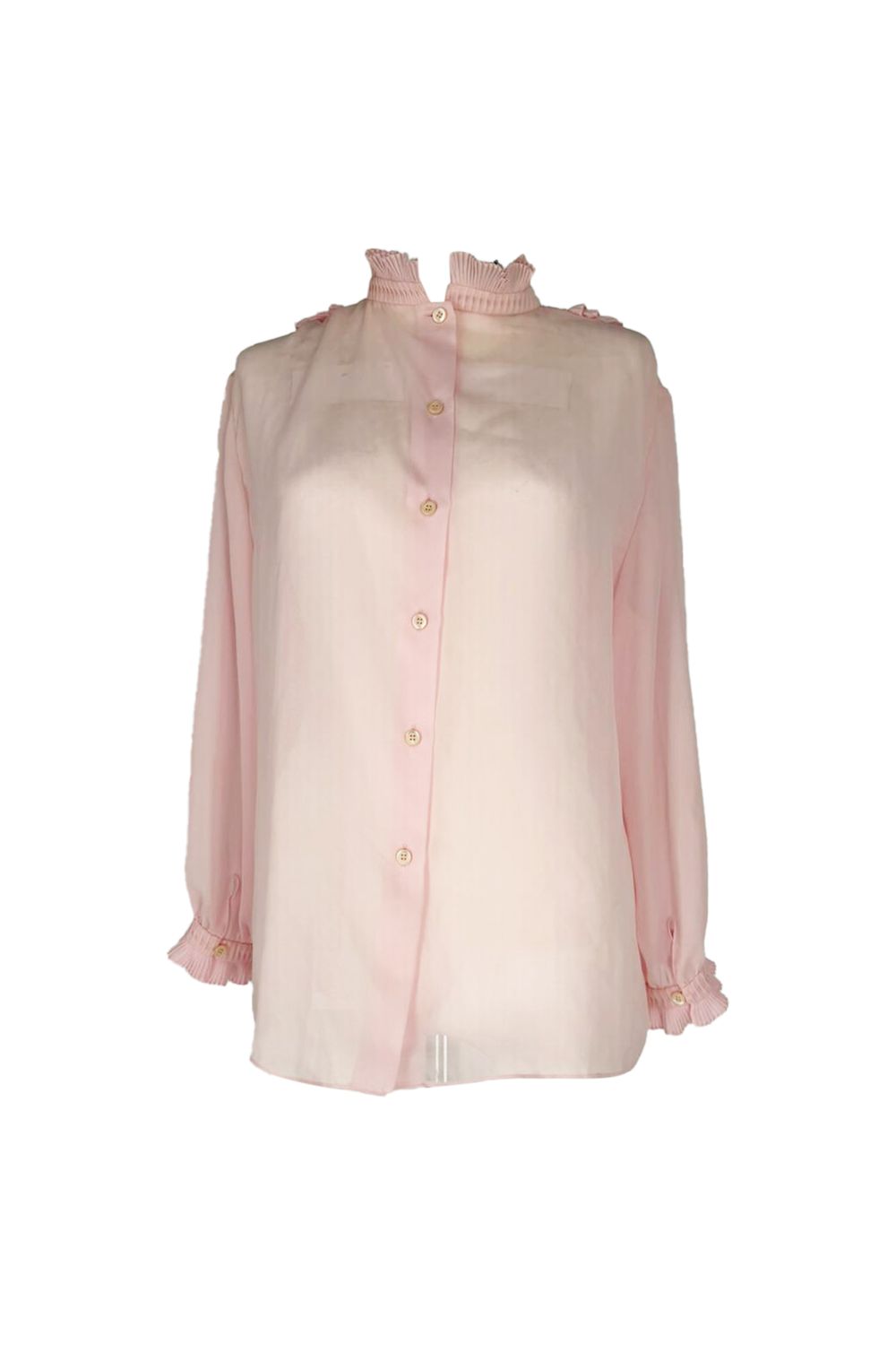 Prada Ruffled Button-Down Blouse in Pink Silk