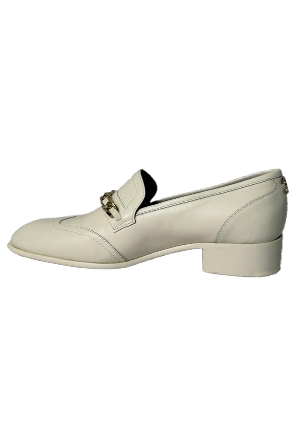 Chanel Chain Accent Wingtip Loafers in White Leather