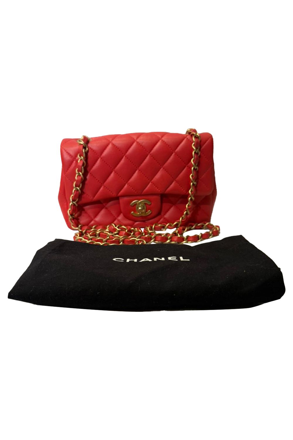 Chanel Mini Classic Single Flap Crossbody Bag in Red Lambskin Leather