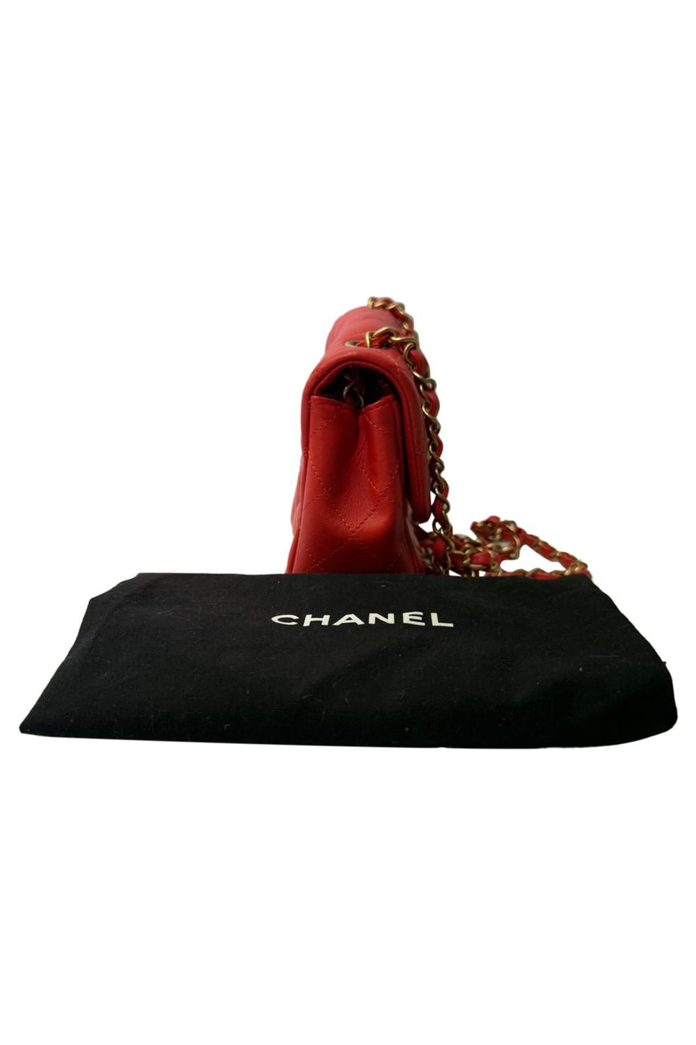 Chanel Mini Classic Single Flap Crossbody Bag in Red Lambskin Leather