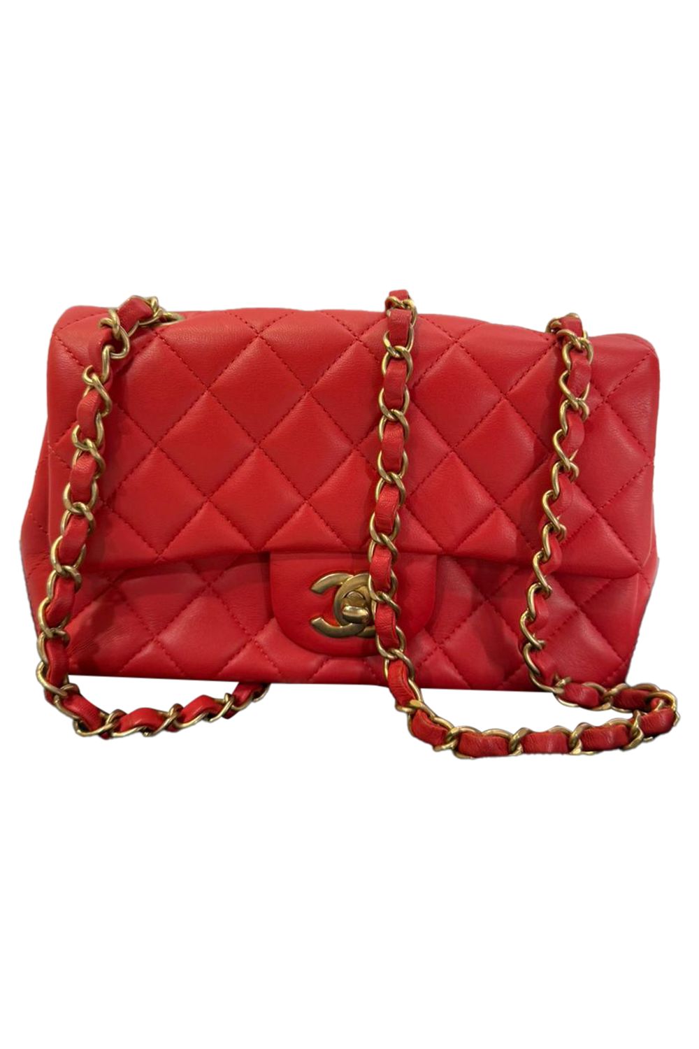 Chanel Mini Classic Single Flap Crossbody Bag in Red Lambskin Leather