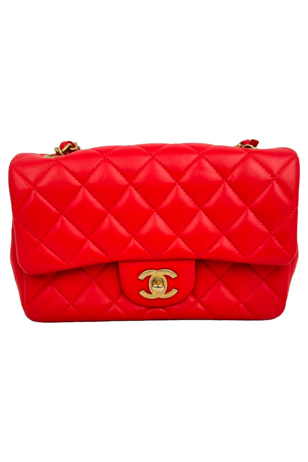 Chanel Mini Classic Single Flap Crossbody Bag in Red Lambskin Leather