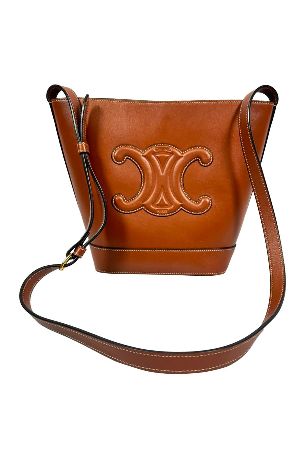Celine Small Cuir Triomphe Bucket Bag in Brown Leather