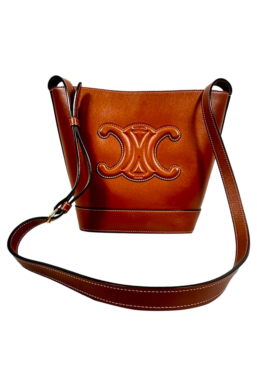 Celine Small Cuir Triomphe Bucket Bag in Brown Leather