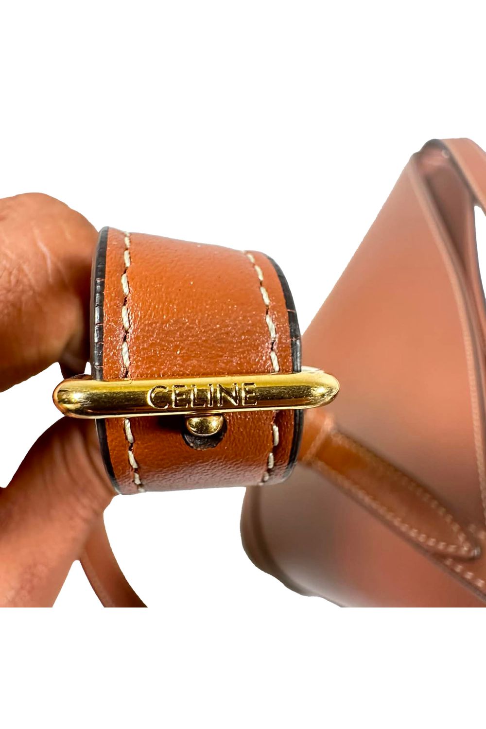Celine Small Cuir Triomphe Bucket Bag in Brown Leather
